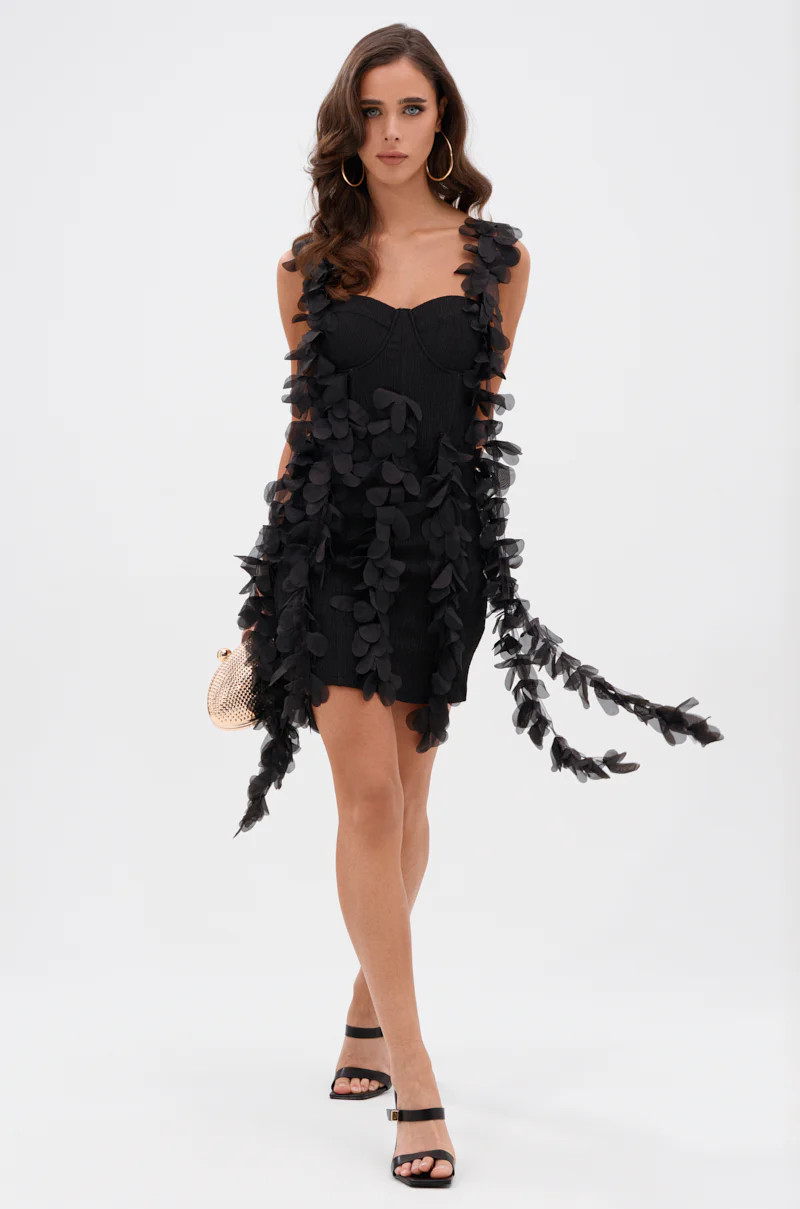 COVER GIRL MINI DRESS WITH FLORAL APPLIQUES | AKIRA