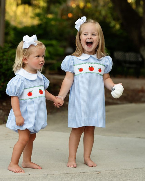 Blue Gingham Smocked Pumpkin Dress | Cecil and Lou
