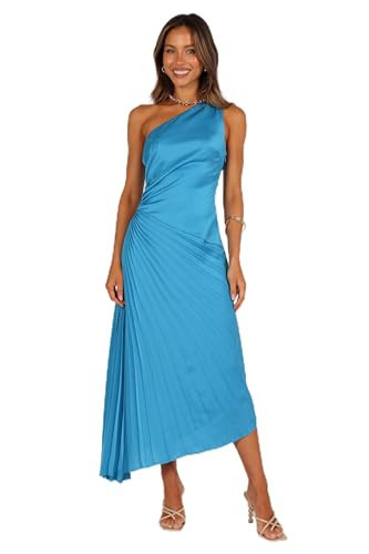 Petal & Pup Flin Pleated One Shoulder Midi Dress - Blue L | Amazon (US)
