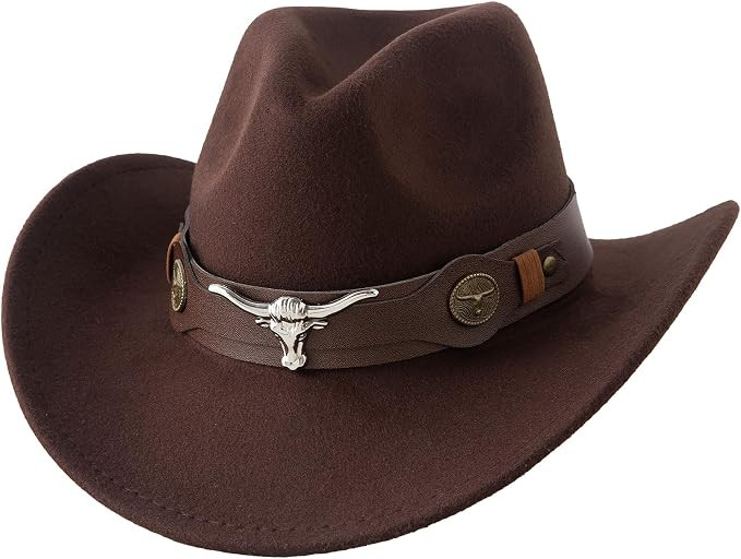 Jastore Kids Western Hats Boys Girls Cowboy Felt Hat Jazz Fedora Cowgirl Hats with Belt Buckle | Amazon (US)