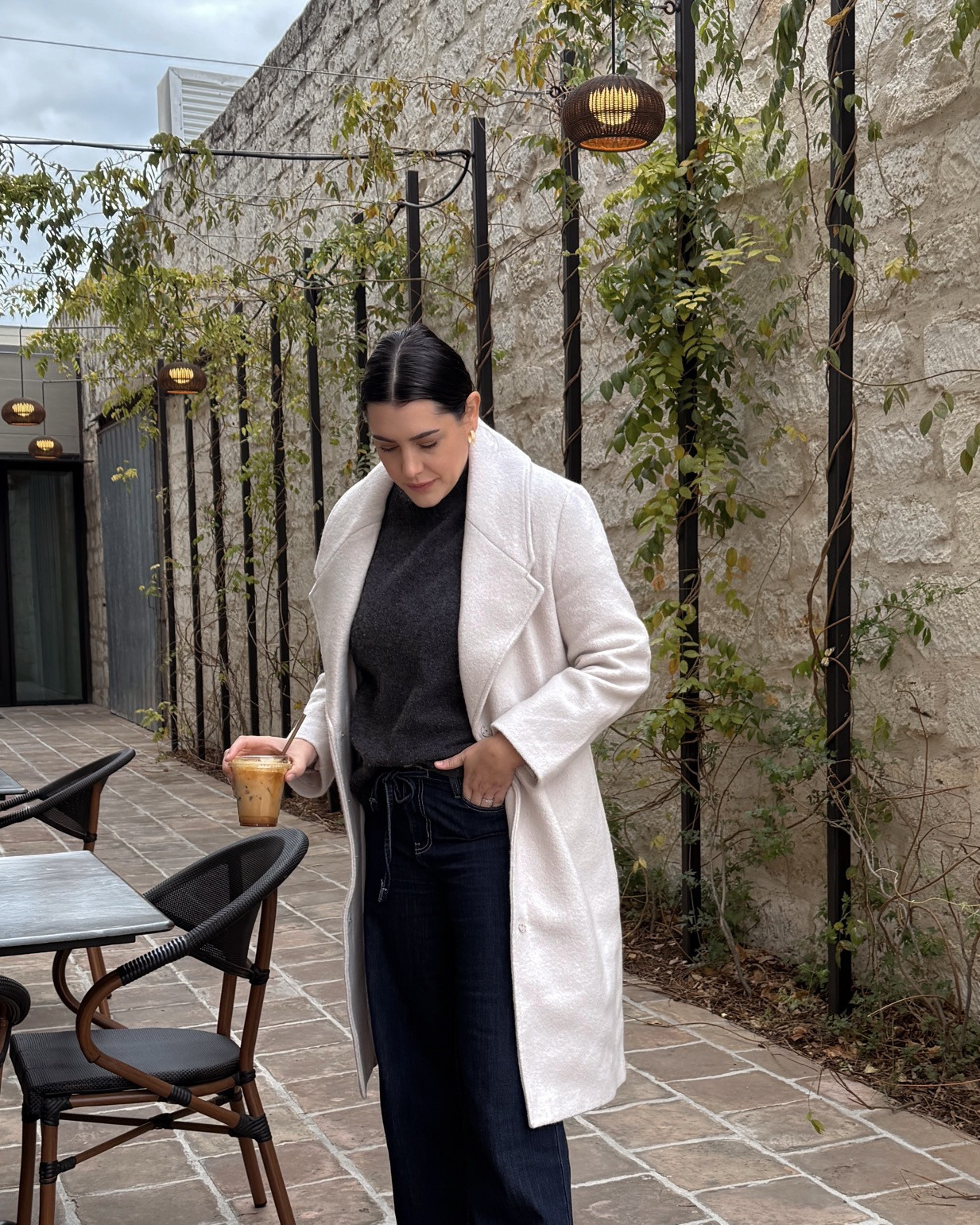 Loving this coat from Quince and it's so so warm! Probably my favorite coat from there so far. I'm in the medium and it fits tailored, true to size. If you need a looser fit for chunky sweaters, go up a size. 

I'm in the medium of the sweater, it runs generously! I'm in the 30 of the jeans.  

 