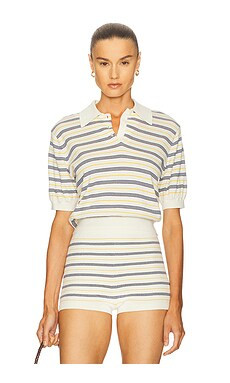 Helsa Inda Knit Polo in Cream & Navy from Revolve.com | Revolve Clothing (Global)