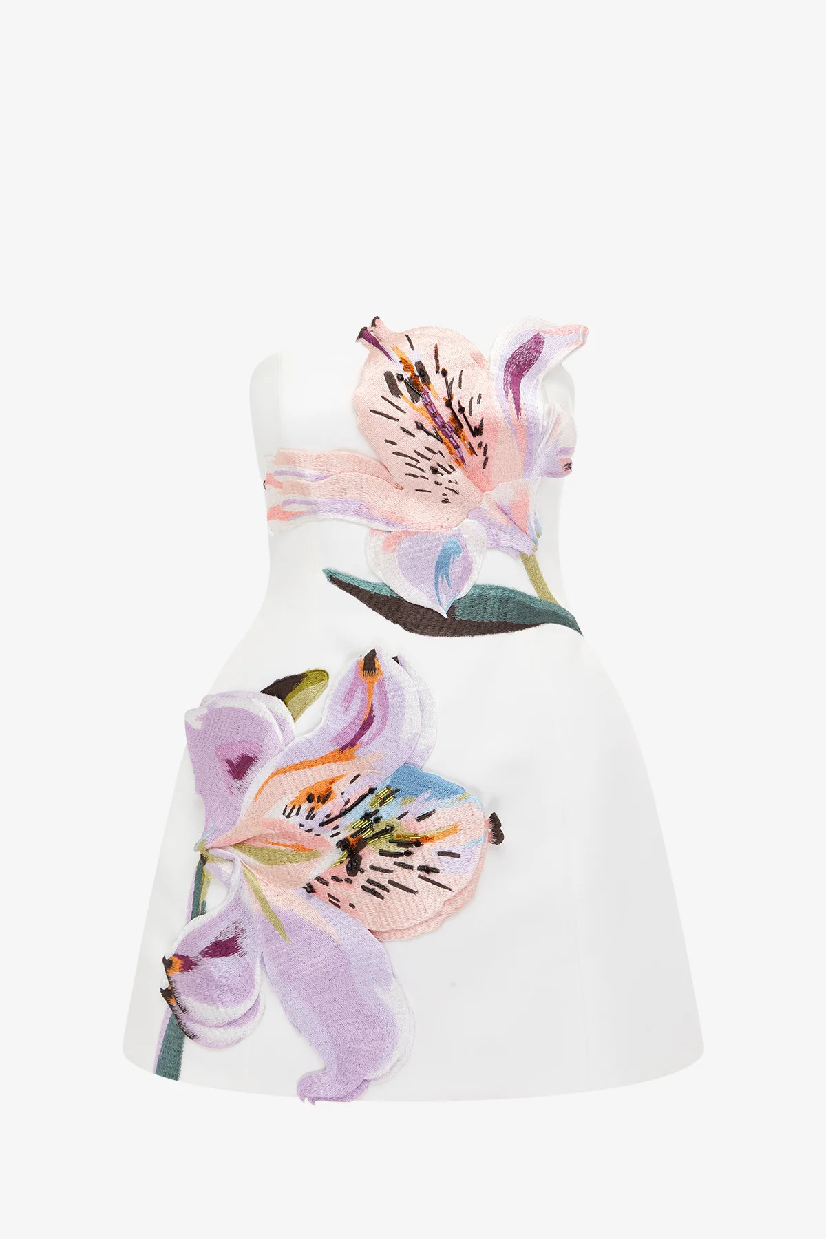 Rosario Appliqué Floral Bustier Mini Dress - Lily Print in Snow | LEO LIN US