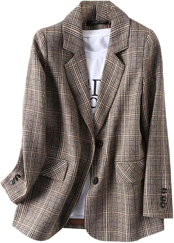Casual Plaid Blazer for Women Single Breasted Long Sleeve Jackets Ladies Office Vintage Chic Coat... | Amazon (US)
