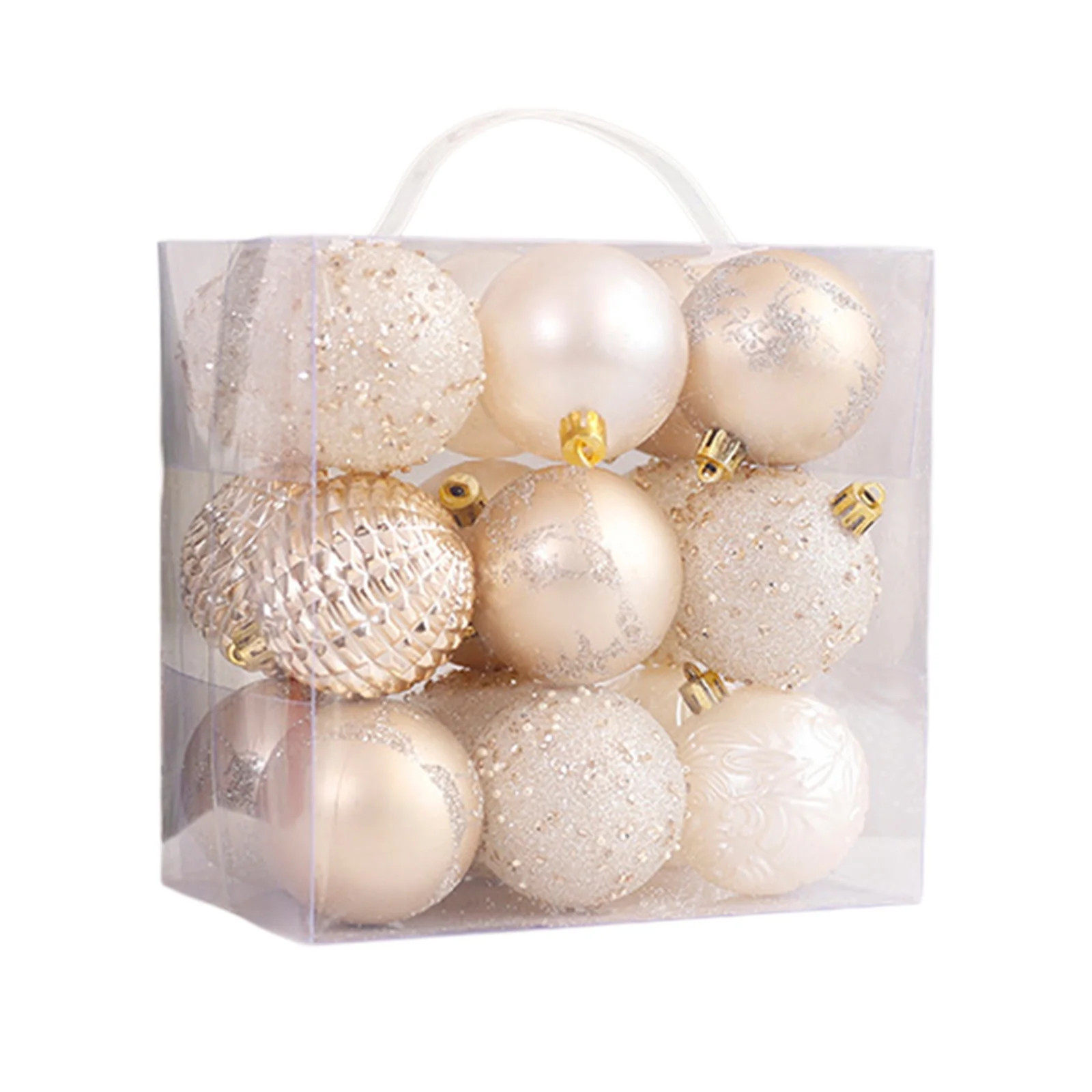 18 Pcs Christmas Ball Ornaments, 2.36 Inch Glitter Champagne Gold Christmas Tree Ornaments Set Sh... | Walmart (US)