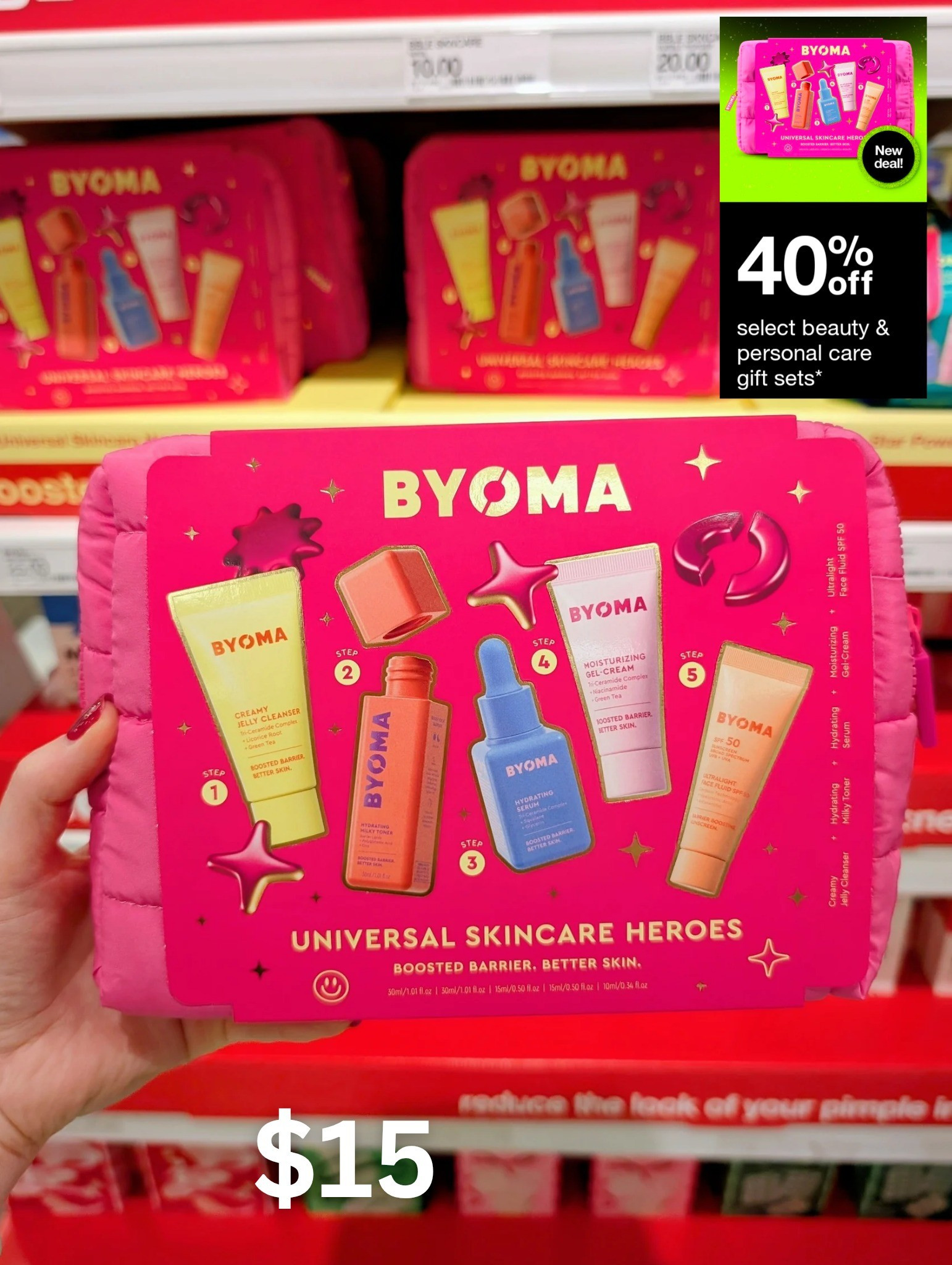 Black Friday deal at Target. 40% off skincare kits. Byoma travel kit is $15 instead of $25!!

#LTKSaleAlert #LTKCyberWeek #LTKselfcare