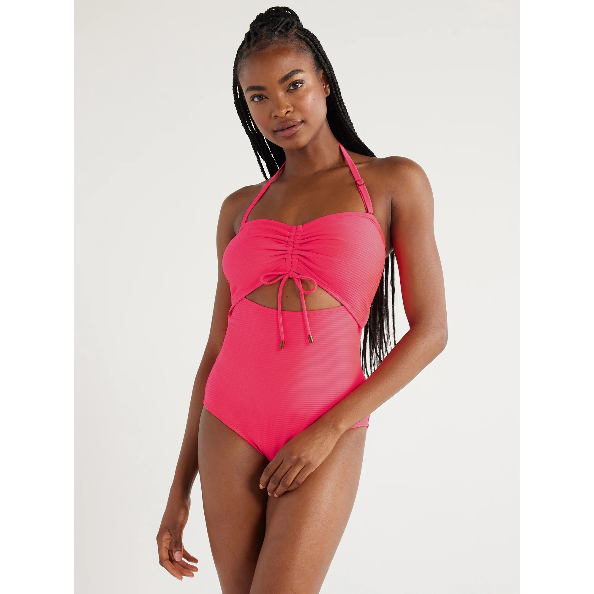 Time and Tru Women's and Plus Ottoman Ribbed Cutout One Piece Swimsuit, Sizes S-3X | Walmart (US)