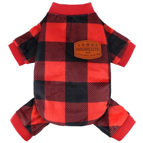 Dog Christmas Pajamas Soft Velvet Red Plaid Dog Christmas Outfit Warm Pet Winter Clothes for Small Medium Large Pet Dogs Cats | Amazon (US)