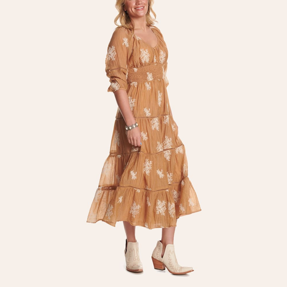 Endless Blu Women's Light Mocha & White Floral Tiered Maxi Dress | Cavender's