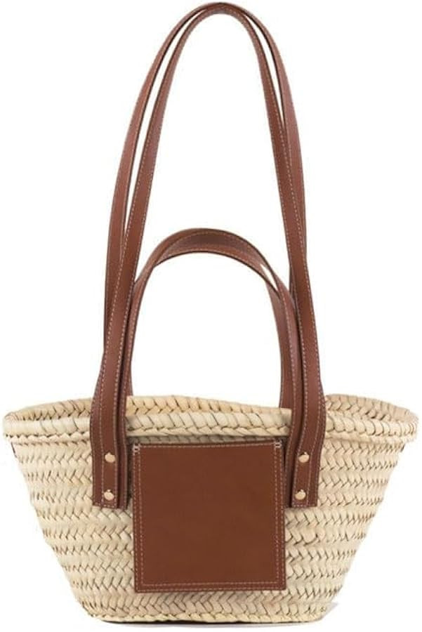 Luxury French Basket with Double Flat Leather Handles, Woven Straw Tote for Women, Boho Chic Mark... | Amazon (US)