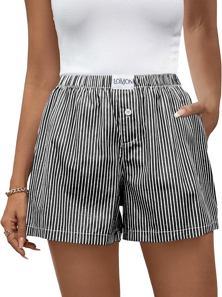 LOMON Boxer Shorts for Women Summer Gingham Cotton Pajamas 2025 Lounge Sleep Pj Plaid Shorts Y2K ... | Amazon (US)