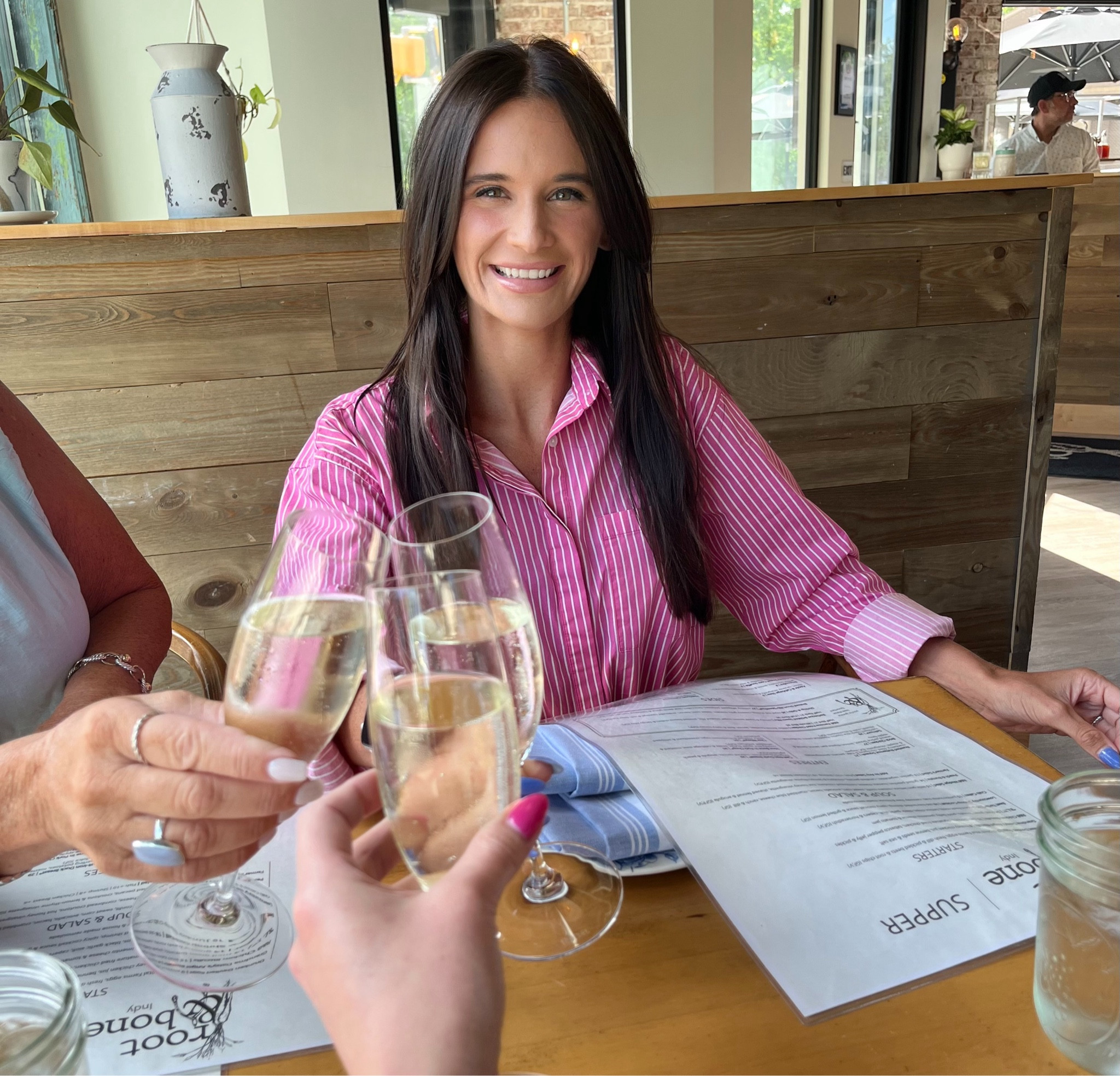 Dinner and champagne after wedding dress shopping 💕 This romper is Pistola! Summer outfit | stripes | romper | jumpsuit | casual | sandals | sneakers | revolve | every day outfit | travel | comfy | pink 

#LTKWorkwear #LTKTravel #LTKSeasonal