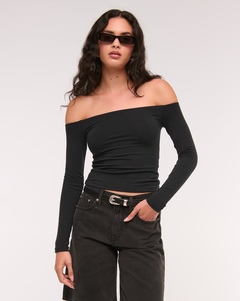 Cotton-Blend Seamless Fabric Off-The-Shoulder Top | Abercrombie & Fitch (US)