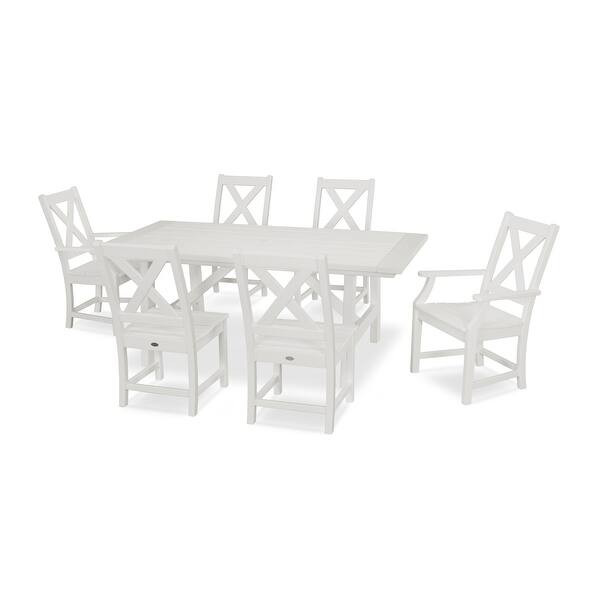 POLYWOOD Braxton 7-Piece Rustic Farmhouse Dining Set - White | Bed Bath & Beyond