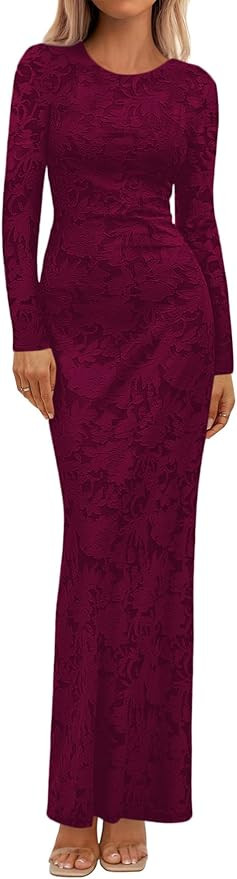 BTFBM Wedding Guest Dresses for Women 2025 Fall Elegant Floral Lace Ruched Long Sleeve Bodycon Co... | Amazon (US)