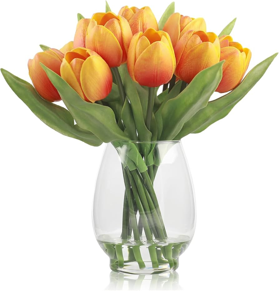 12 Pcs Tulips Artificial Flowers in Vase, Real Touch Tulips with Vase with Upgrate Acrylic Water ... | Amazon (US)