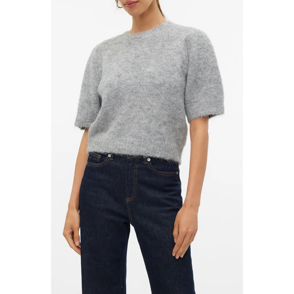 VERO MODA Novah Short Sleeve Sweater in Medium Grey Melange at Nordstrom Rack, Size Large | Nordstrom Rack