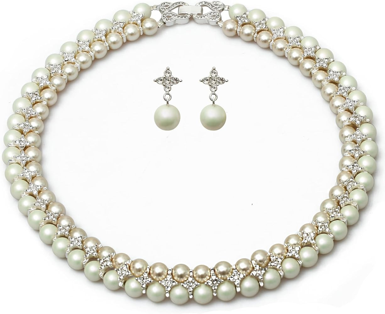 Costume Layered Twisted Gold Pearl Necklace Choker Chunky Glass Statement Pearl Necklace and Earr... | Amazon (US)