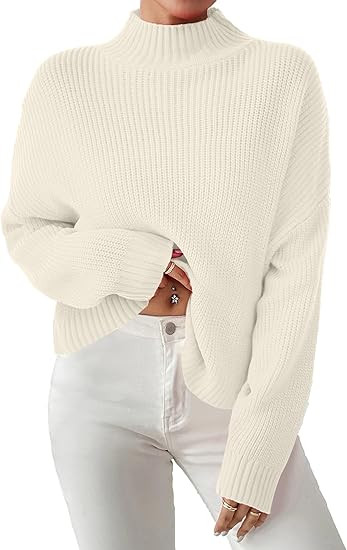 SunnyMelody Womens Cropped Mock Neck Sweater Fall 2025 Ribbed Knit Pullover Sweaters Jumper - Lig... | Amazon (US)