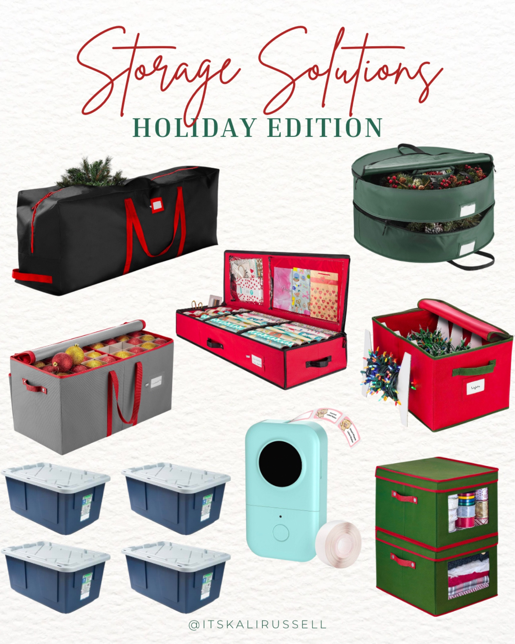 Holiday storage solutions 
Christmas tree and wreath storage 
Label maker 
Christmas lights 
Christmas bulbs and ornaments 
Storage bins 
Holiday packing 

#LTKHoliday #LTKhome #LTKSeasonal