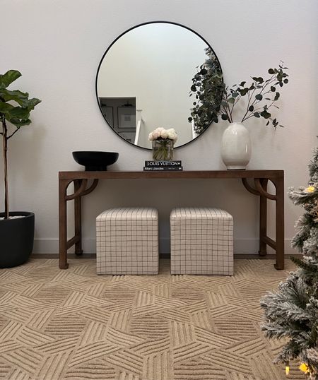 Entry way decor. Entry table. Area rug. Christmas decor. Neutral decor. Neutral home styling. Coffee table books. Vase  

#LTKstyletip #LTKsalealert #LTKhome