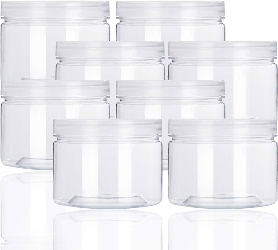 12oz Clear Plastic Storage Jars Containers,8 Pack Refillable Wide-Mouth Plastic Slime Storage Con... | Amazon (US)