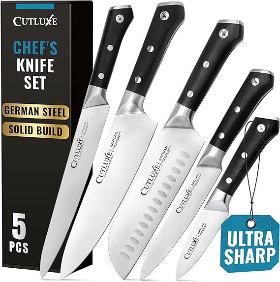 Cutluxe Kitchen Knife Set, 5 Pcs Chef's Knife Set – Razor Sharp German Steel, Full Tang, Ergono... | Amazon (US)