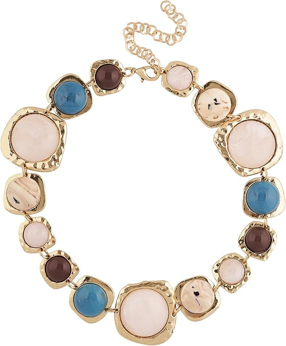 MINACHI Boho Chunky Statement Necklace for Women, Vintage Style with Milky White, Blue and Brown ... | Amazon (US)