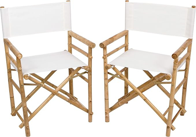Zew Indoor Outdoor Set of 2 Folding Bamboo Director Chair, 23" L x 18" W x 35" H, Ivory | Amazon (US)