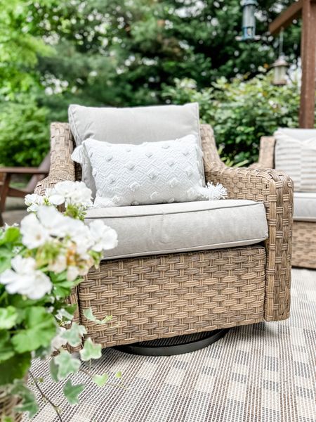 Love these wicker outdoor swivel chairs! 
Outdoor furniture, outdoor seating, patio furniture, wicker patio set, wicker furniture, wicker swivel chair, neutral outdoor throw pillow, outdoor lumbar pillow, outdoor rug, outdoor area rug, Studio McGee rug, outdoor planter, outdoor lighting, solar lighting, outdoor string lights, patio lighting, outdoor sofa, outdoor conversation set, outdoor seating, outdoor basket, outdoor planter basket, wicker resin outdoor basket for flowers. 

#LTKhome #LTKFind #LTKstyletip