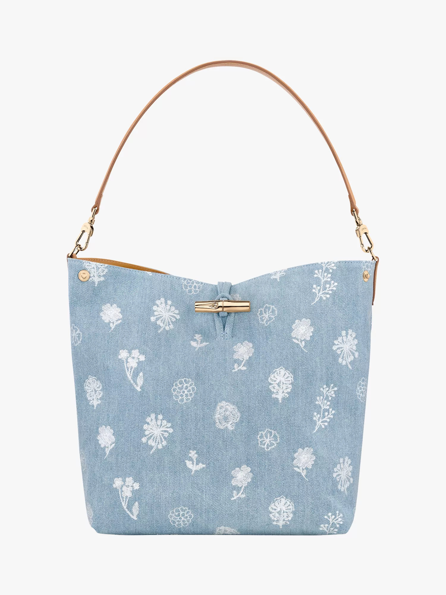 LongchampLe Roseau M Denim Hobo Bag, Sky Blue | John Lewis (UK)
