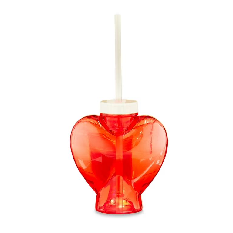 Valentine's Day 11 oz Light-up Red Plastic Heart Cup with Lid & Straw by Way To Celebrate | Walmart (US)