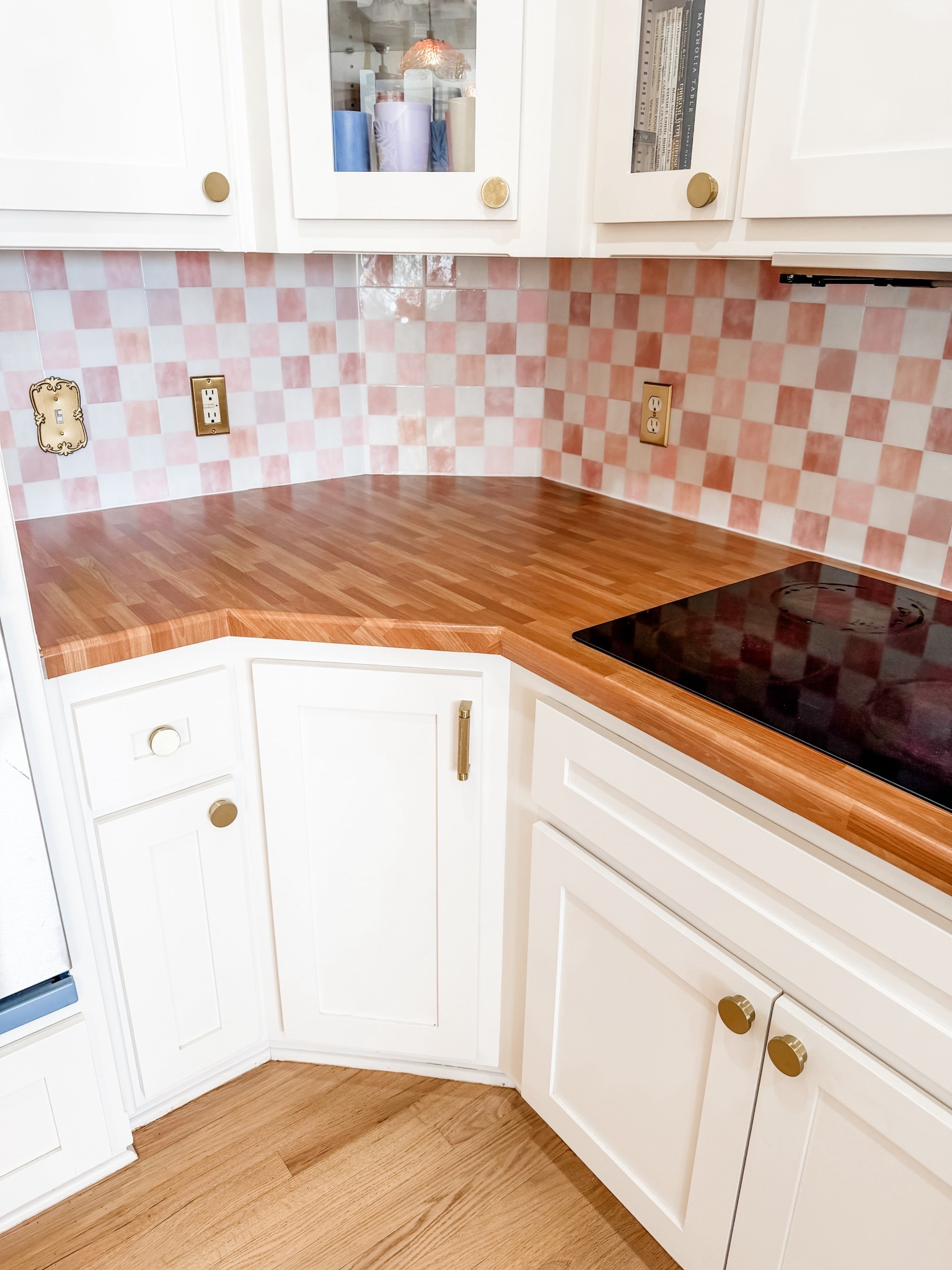 DIY Peel and stick butcher block countertop and checkered backsplash 

#LTKHome