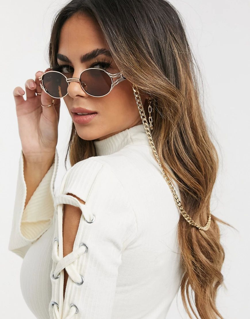 DesignB London chunky sunglasses chain in gold | ASOS (Global)