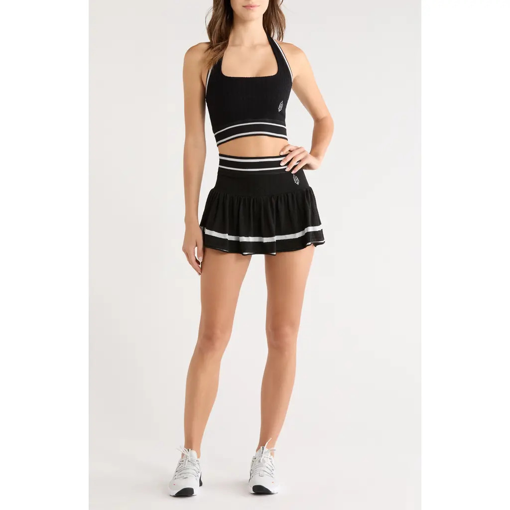 Free People FP Movement Advantage Halter Top & Miniskirt Set in Black/white Stripe at Nordstrom, Size X-Large | Nordstrom