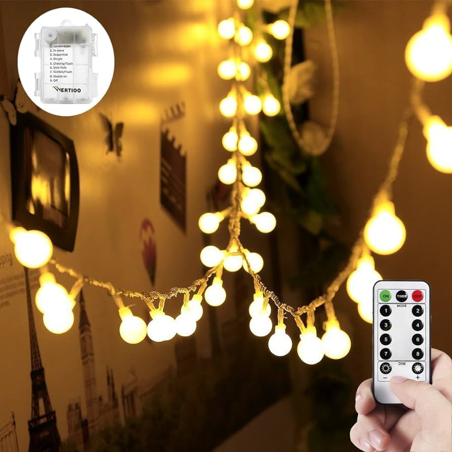 WERTIOO 33ft 100 LEDs Battery Operated String Lights Globe Fairy Lights with Remote Control for O... | Amazon (US)
