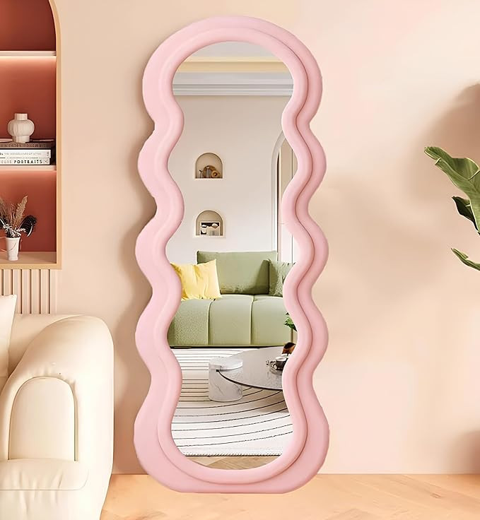 TAREOM Wavy Floor Mirror Full Length, Stand Up Mirror, Bedroom Mirror Full Length, Wave Shape Des... | Amazon (UK)