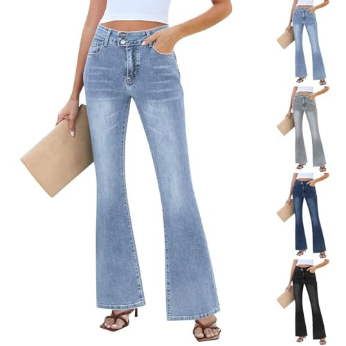 Womens Bell Bottom Jeans Stretchy High Rise Skinny Bootcut Y2k Jeans Slim Fit Denim Bell Bottoms Soft Tummy Control Flare Leggings with Pockets Vintege Y2k Clothes High Waisted Wide Leg Pants | Amazon (US)