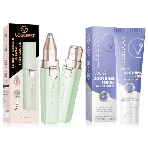VOGCREST Hair Trimme with Post-Shave Soothing Serum - Rechargeable Facial Hair Removal and Eyebrow Shaver - Face Lips Body Painless Facial Razor with Built-in LED Light(Pastel Green) | Amazon (US)