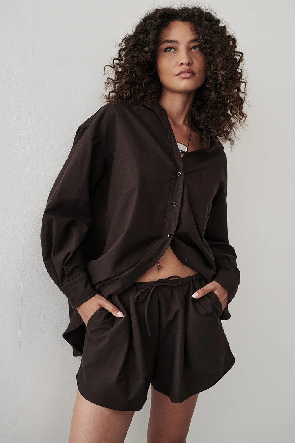 RHEA 2.0 BURNT CHOC OVERSIZED COTTON SHIRT | DISSH