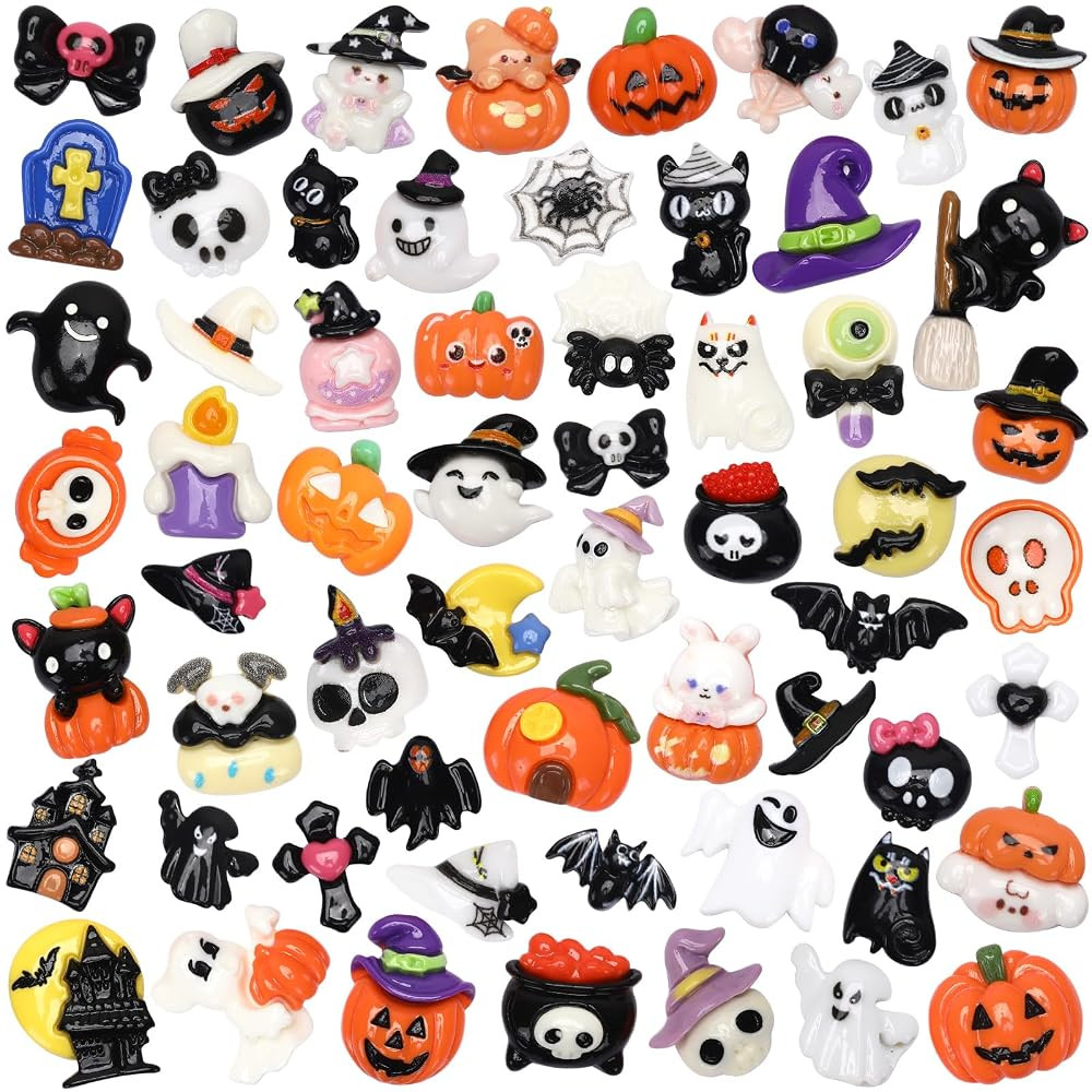 60Pcs Halloween Resin Charms, 60 Style Mini Flatback Resin Slime Charms for Crafts Miniature Orna... | Amazon (US)