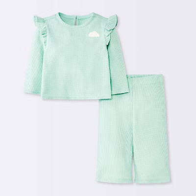 Baby Girls' 2pc Cloud Flutter Waffle Sweatshirt and Pull-On Pants Set - Cloud Island™ Green 0-3... | Target