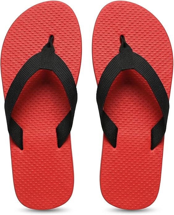 Women Red Rubber Flip Flops Beach Slides Sandal Luxury Sole Ergonomic Soft Footbed Non-Slip Slipp... | Amazon (US)