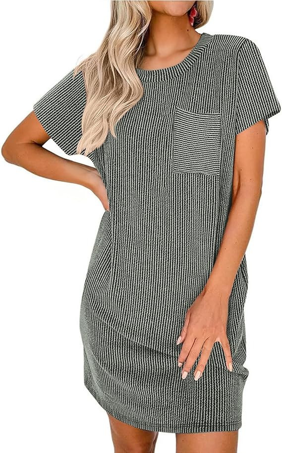 Ekouaer Nightgowns for Women Ribbed Viscose Sleep Shirts T-shirt Sleep Dress Short Sleeve Night S... | Amazon (US)