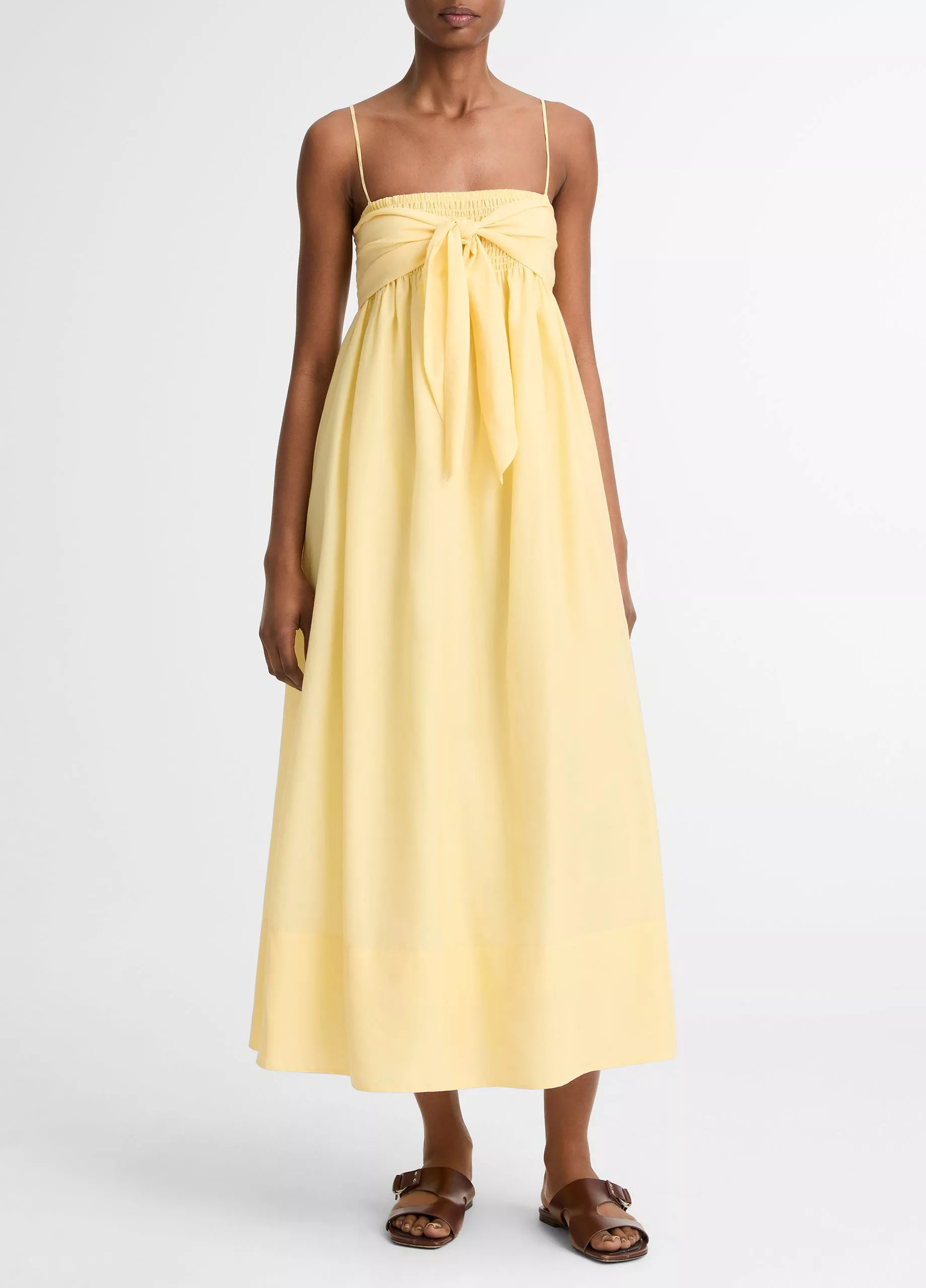 Cotton-Silk Tie Smocked Dress | Vince LLC
