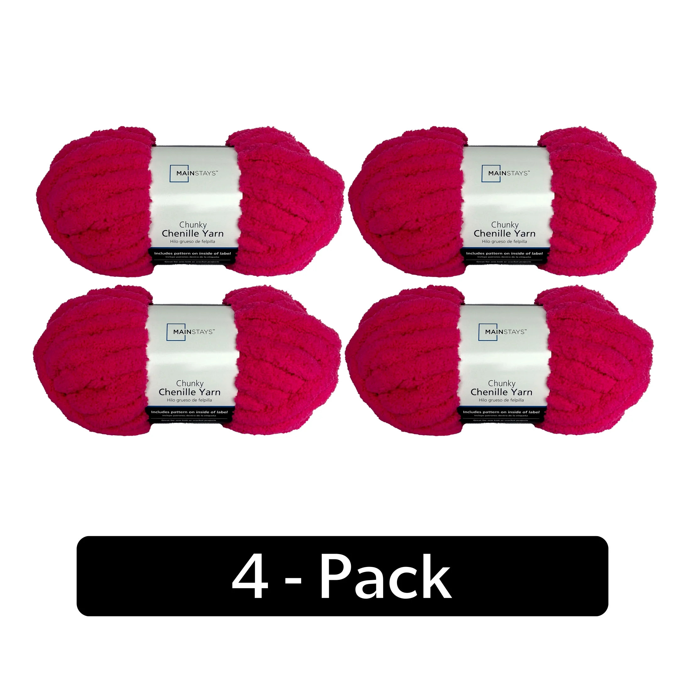 Mainstays Chunky Chenille Yarn, 31.7 yd, Bright Pink, 100% Polyester, Super Bulky, Pack of 4 | Walmart (US)