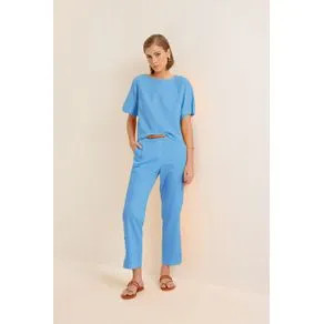 Calça linho elástico costas azul brisa 46 | OffPremium (BR)
