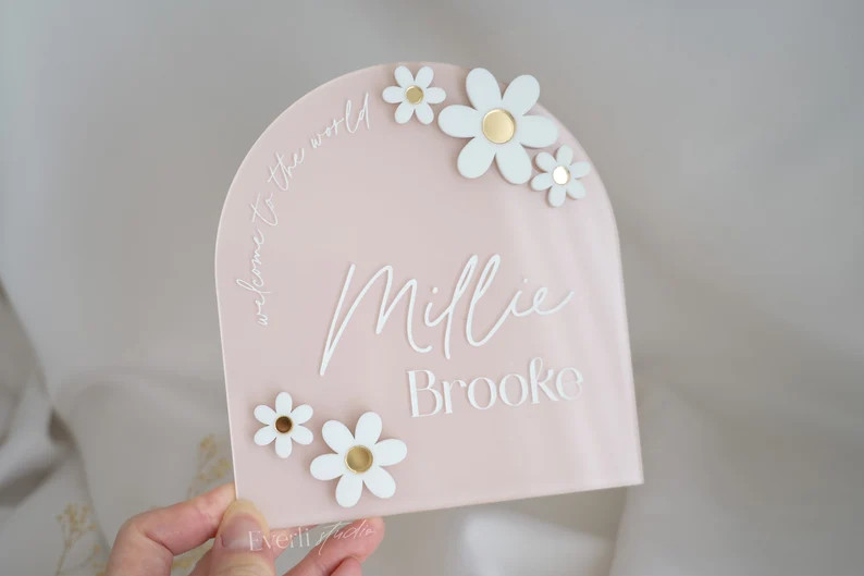 Daisy Baby Announcement Sign, Baby Photo Prop, Nursery Decor, Baby Name Announcement, Newborn Gif... | Etsy (US)