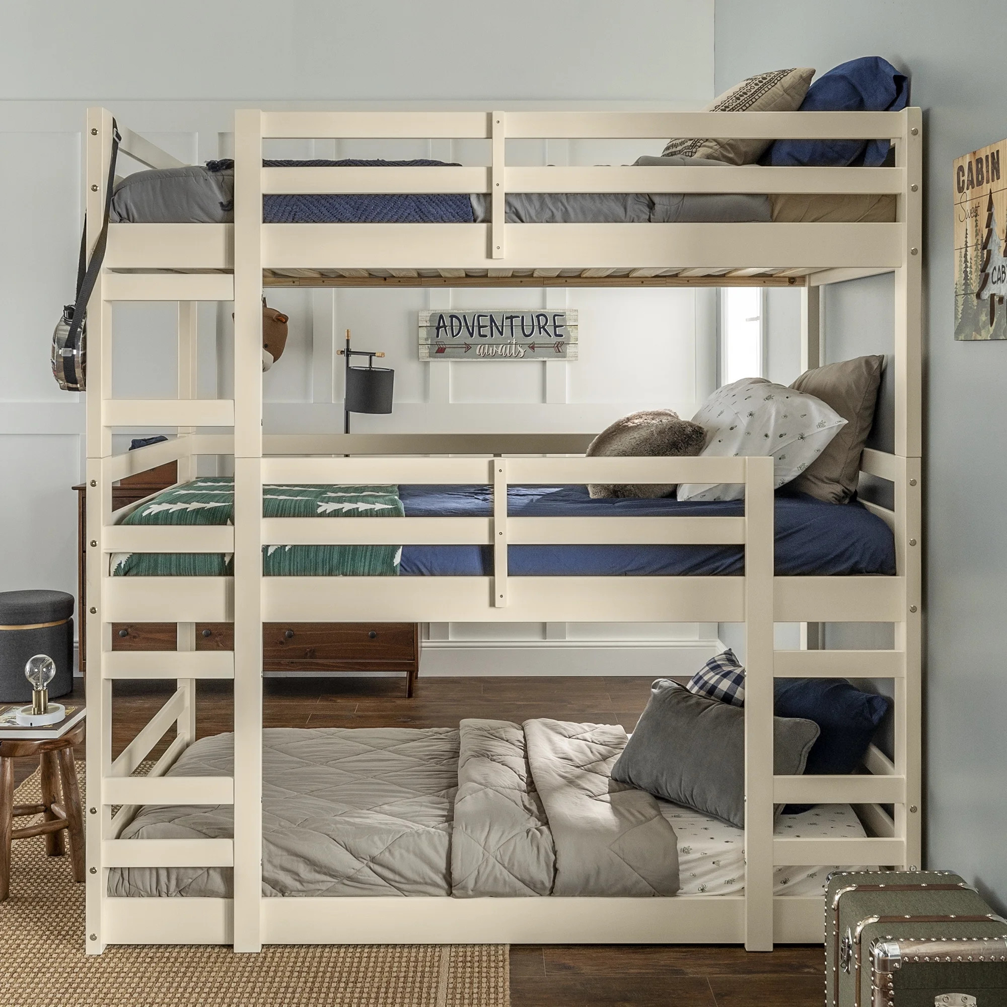 Manor Park Solid Wood Triple Bunk Bed, Twin over Twin - White | Walmart (US)