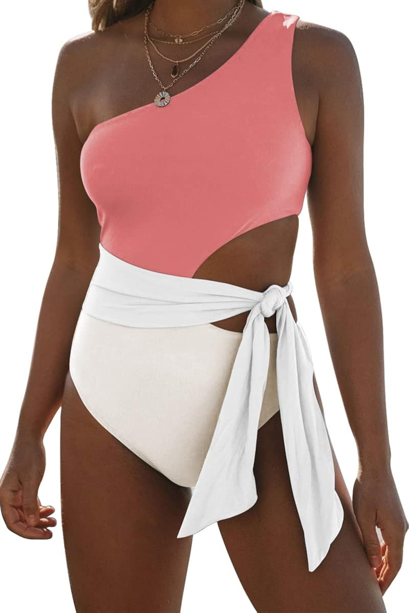LILLUSORY Women One Piece Swimsuits Sexy One Shoulder Monokinis Tummy Control Tie Sid... | Amazon (US)